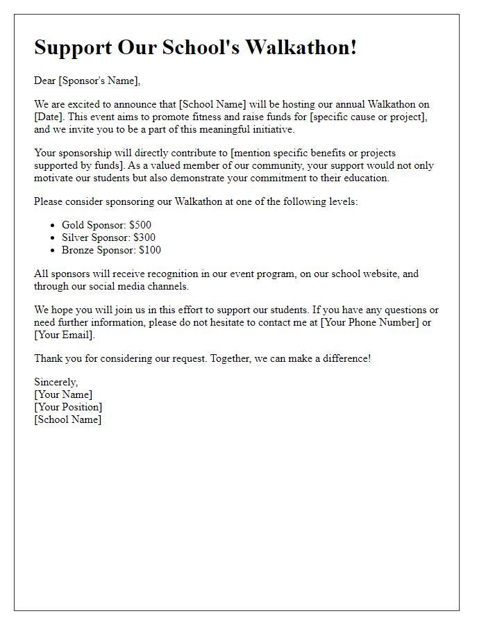 Letter template of fundraising walk sponsorship letter for school events.