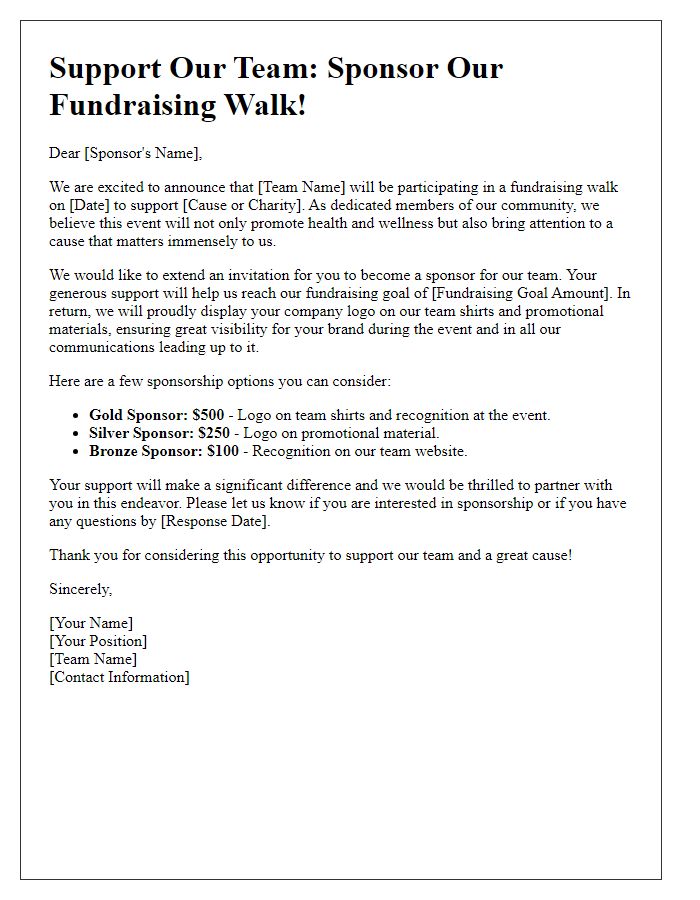 Letter template of fundraising walk sponsorship outreach for sports teams.