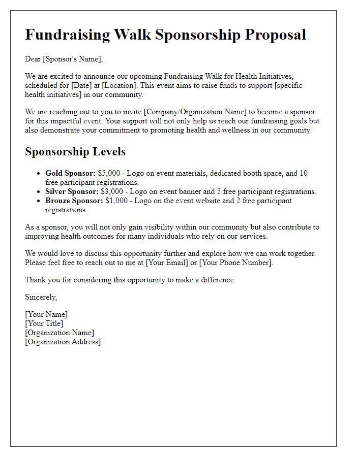 Letter template of fundraising walk sponsorship proposal for health initiatives.