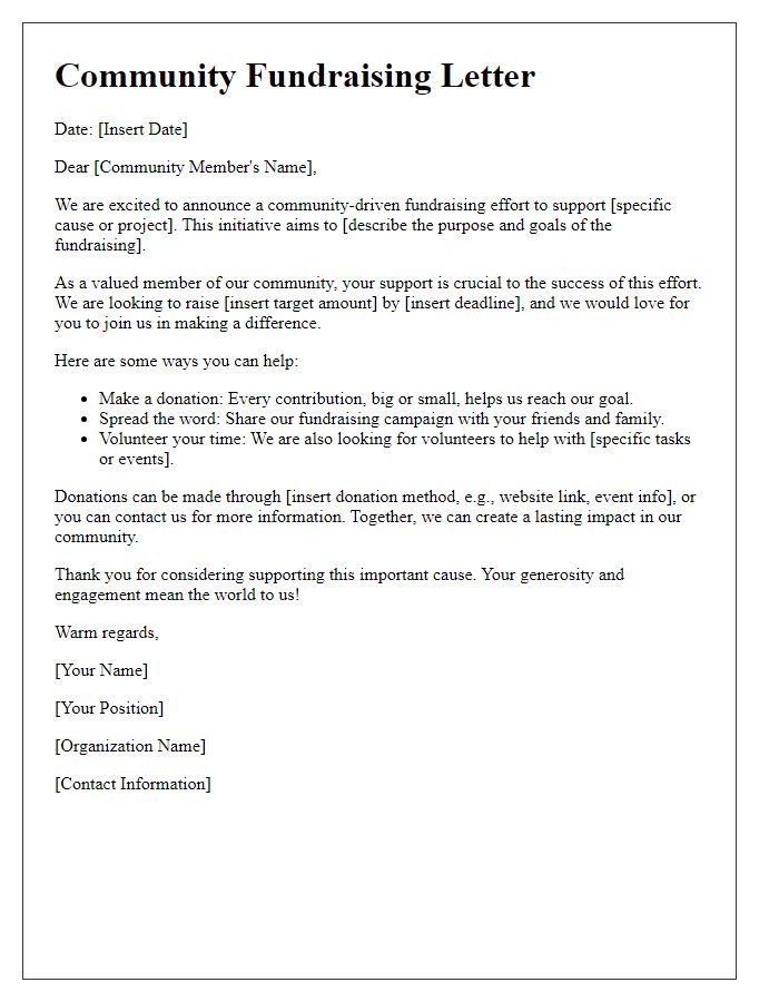 Letter template of community-driven fundraising effort.