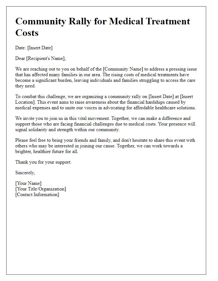 Letter template of community rallying for medical treatment costs.