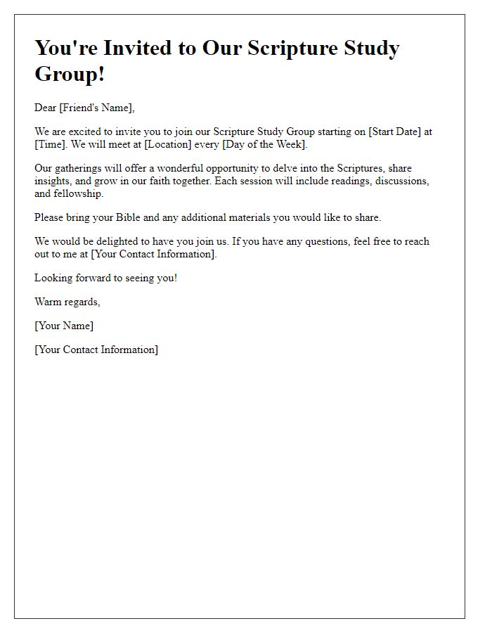 Letter template of scripture study group invitation