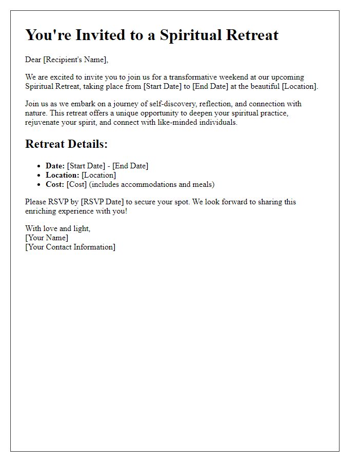 Letter template of spiritual retreat invitation