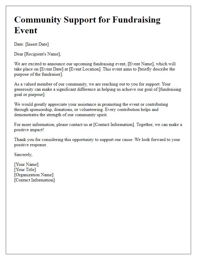 Letter template of Community Support for Fundraising Event