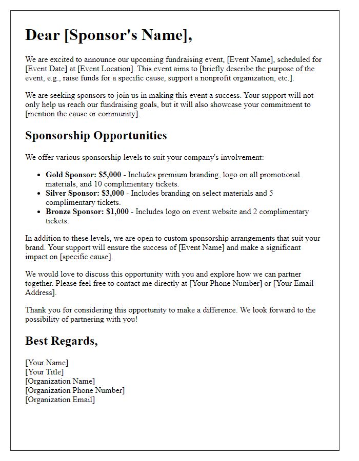 Letter template of Fundraising Event Sponsorship Opportunity