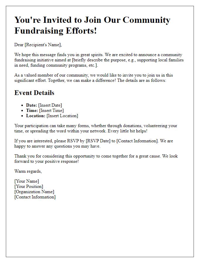 Letter template of Invitation to Join Community Fundraising Efforts