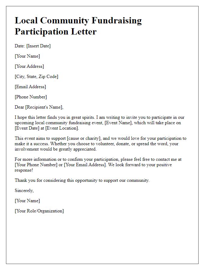 Letter template of Local Community Fundraising Participation Letter