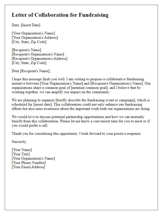 Letter template of Local Nonprofit Fundraising Collaboration