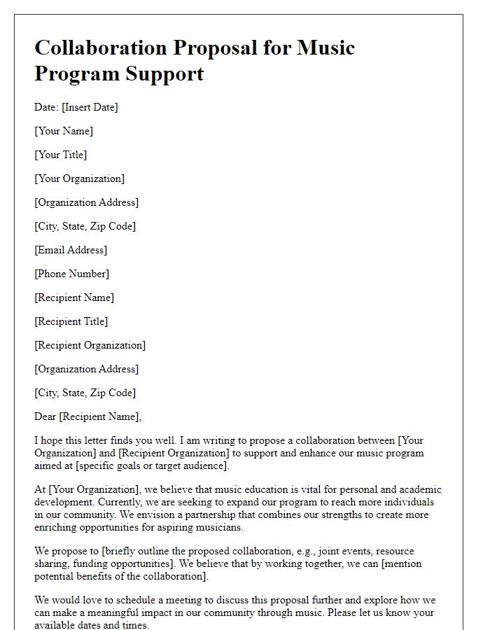 Letter template of collaboration proposal for music program support.