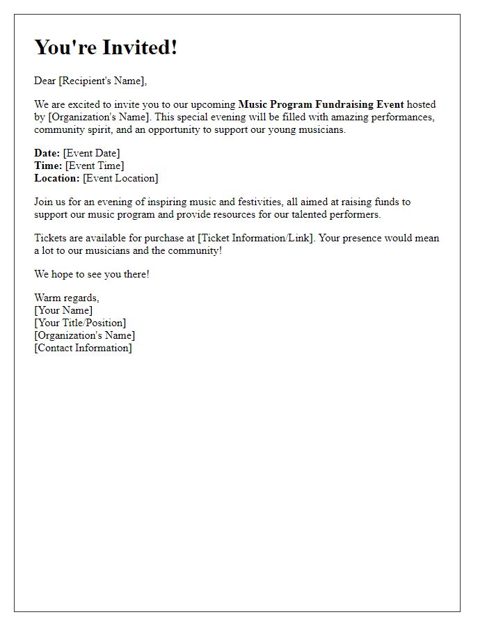 Letter template of invitation for music program fundraising event.