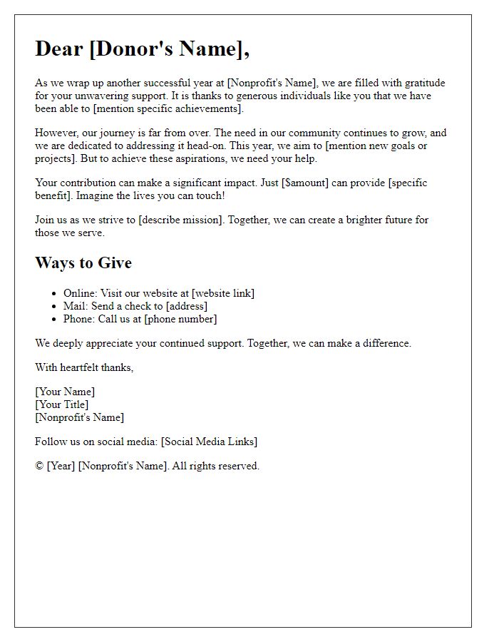 Letter template of an inspiring nonprofit annual fundraising appeal.