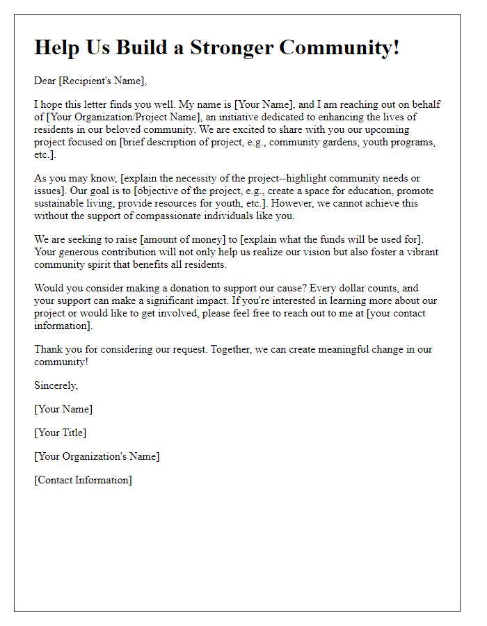 Letter template of fundraising plea for community-focused projects.