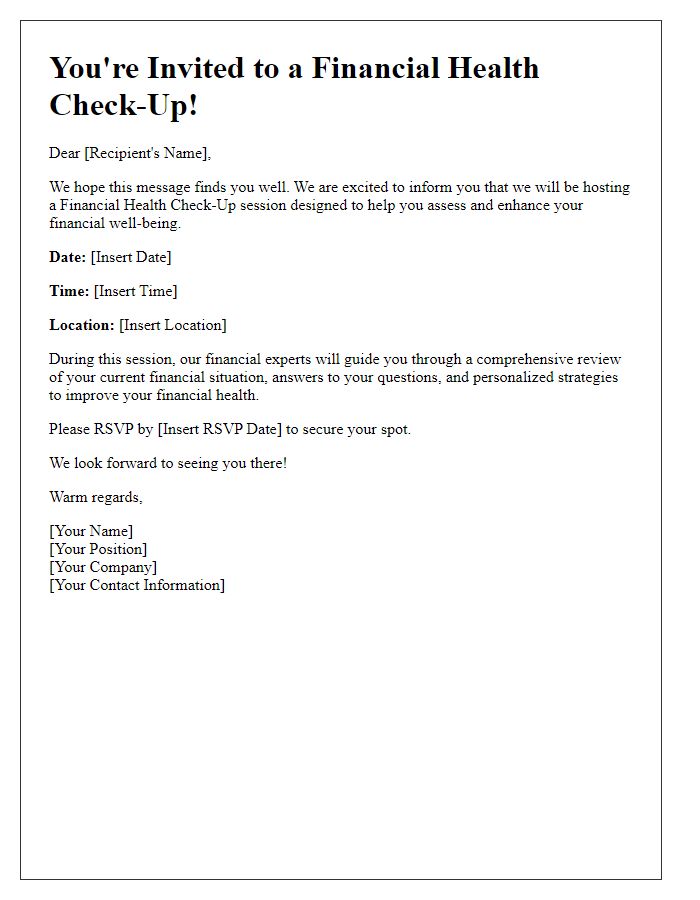 Letter template of financial health check-up invitation