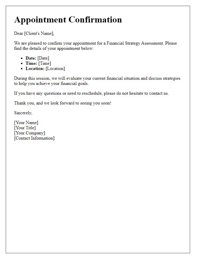 Letter template of financial strategy assessment appointment