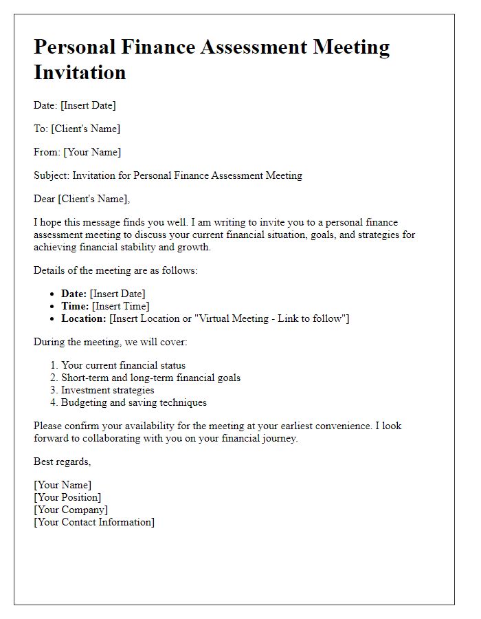 Letter template of personal finance assessment meeting