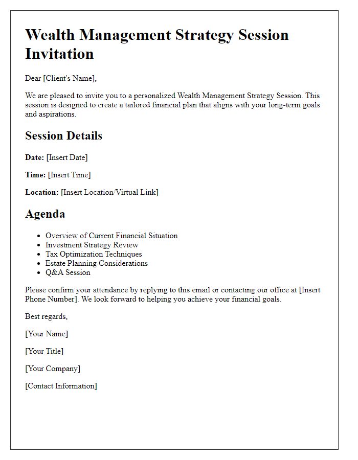 Letter template of wealth management strategy session