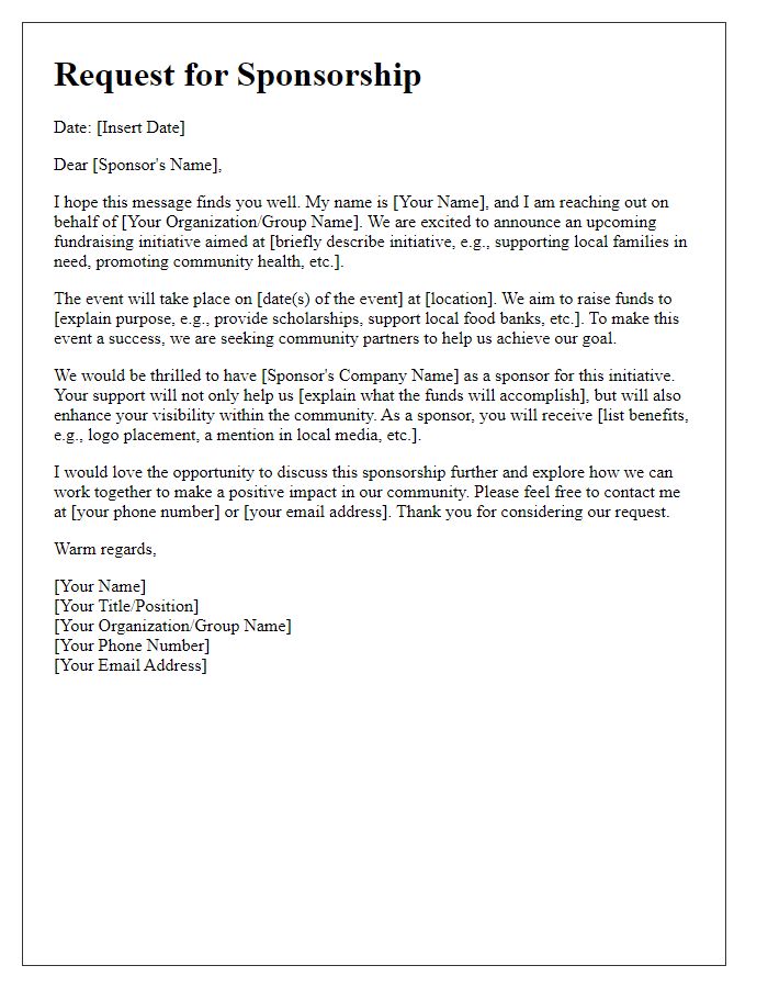 Letter template of community sponsorship request for local fundraising initiative