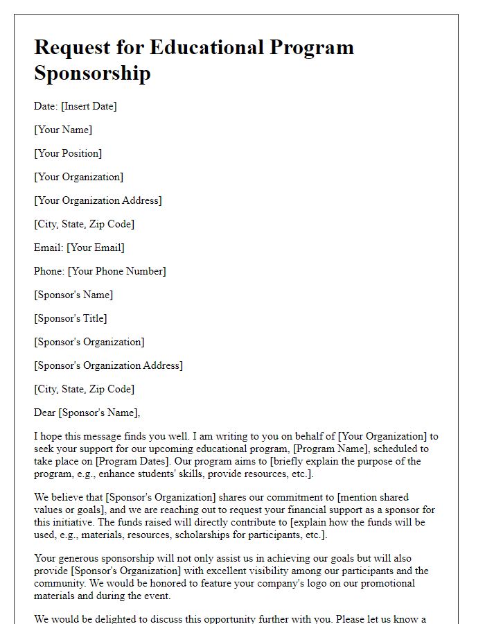 Letter template of educational program sponsorship request for fundraising