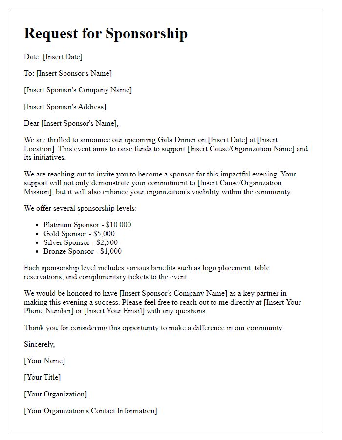 Letter template of gala dinner sponsorship request for fundraising efforts