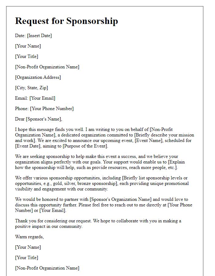 Letter template of non-profit organization sponsorship request for event support