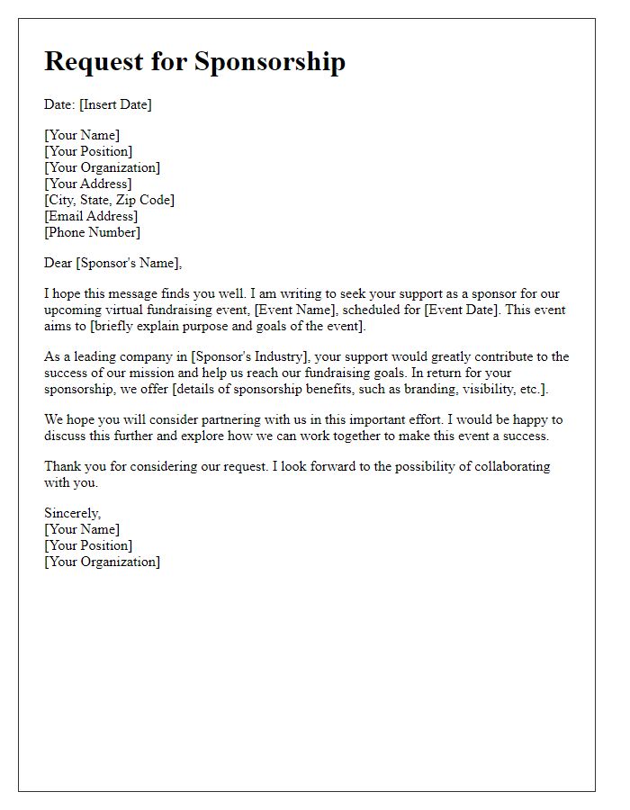 Letter template of sponsorship request for virtual fundraising event