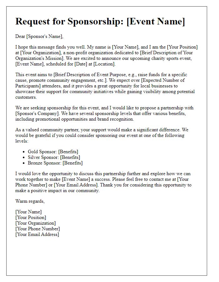 Letter template of sports event sponsorship request for charity