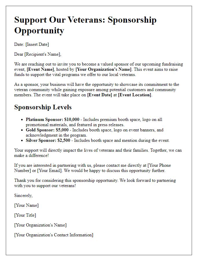 Letter template of sponsorship opportunity for veterans group fundraising.