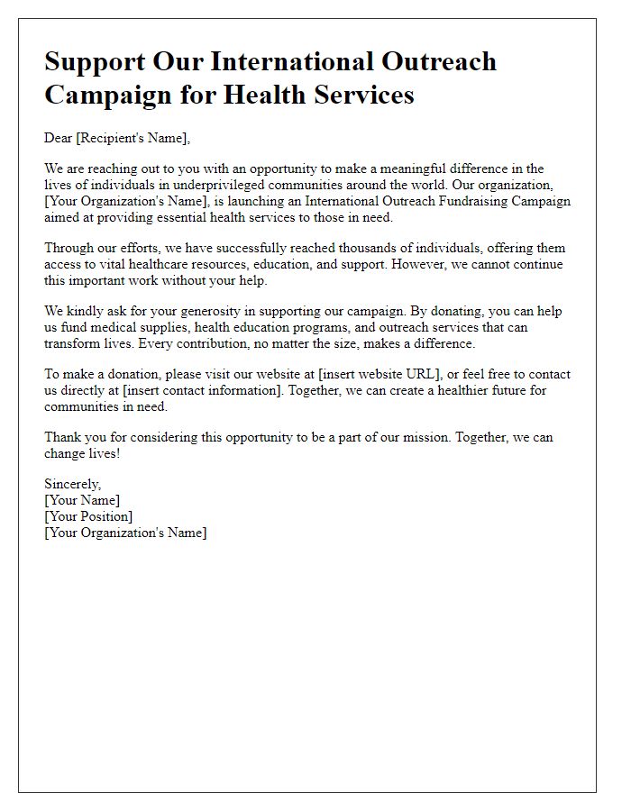 Letter template of International Outreach Fundraising Campaign for Health Services