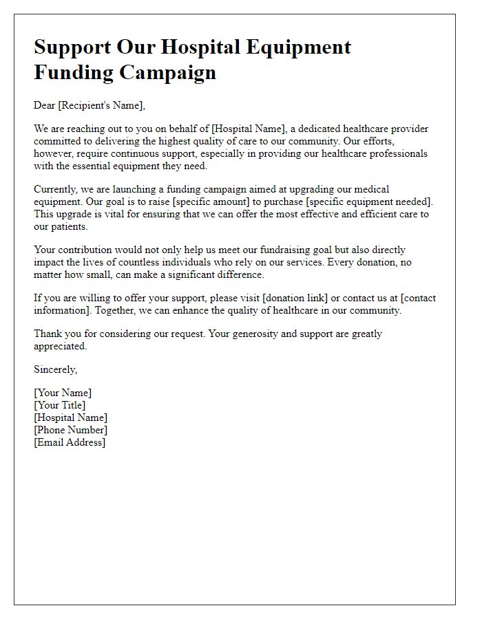 Letter template of hospital equipment funding support campaign.