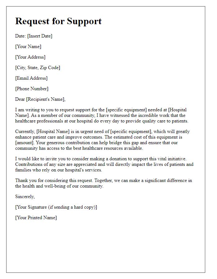 Letter template of individual giving request for hospital equipment.