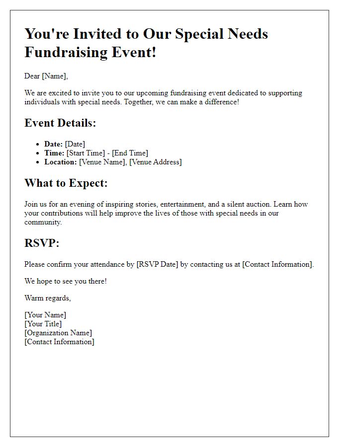 Letter template of event invitation for special needs fundraising.