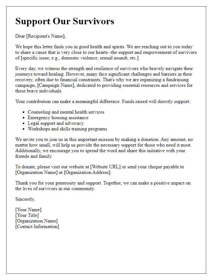 Letter template of survivors support fundraising letter.