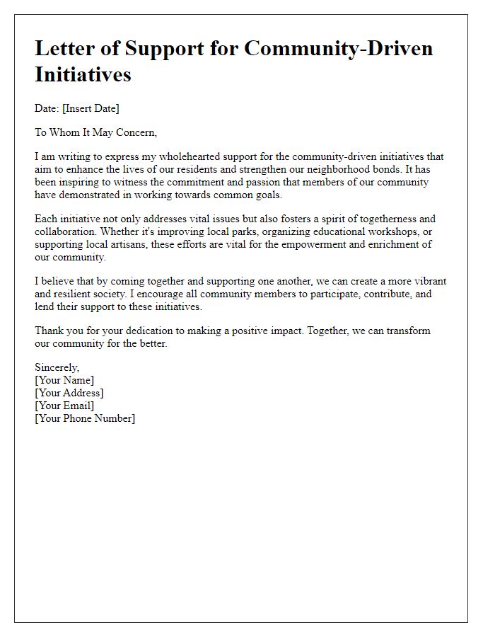 Letter template of heartfelt support for community-driven initiatives.