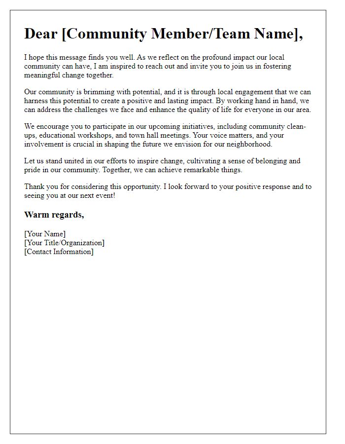 Letter template of inspiring change through local engagement.