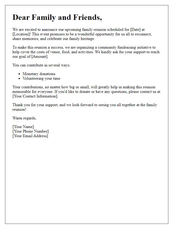 Letter template of Community Fundraising for Family Reunion