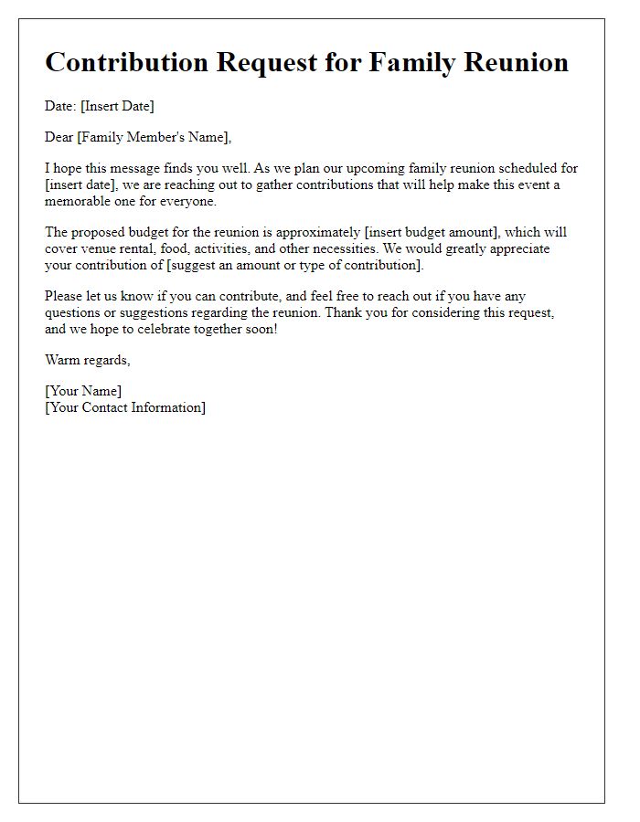 Letter template of Contribution Request for Family Reunion