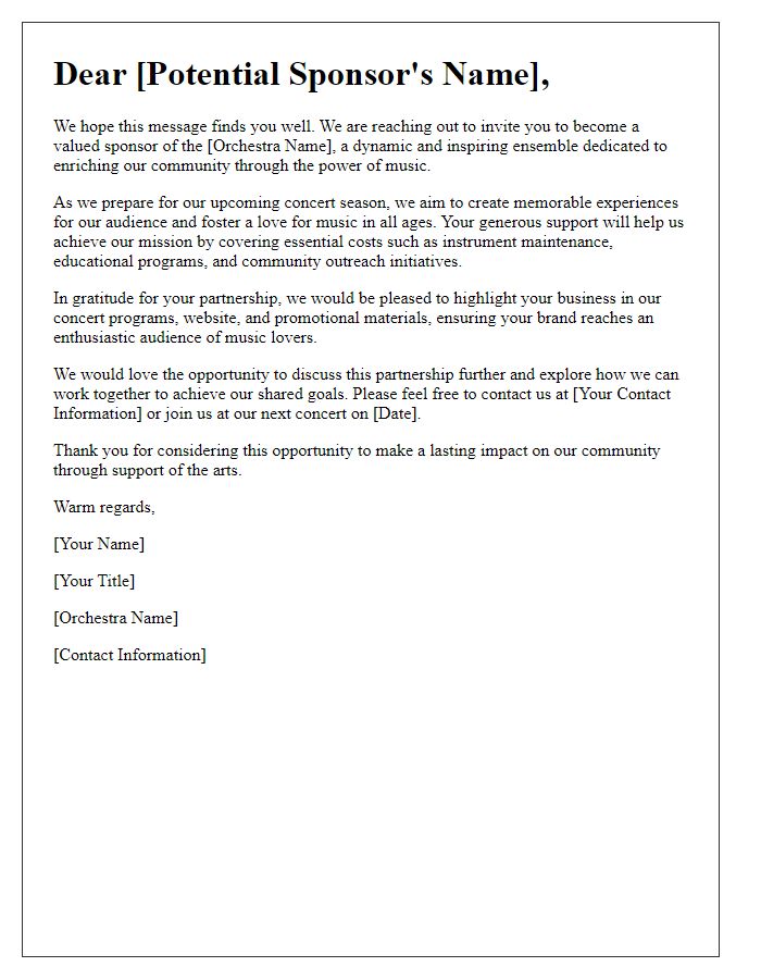 Letter template of orchestra fundraising outreach for potential sponsors.