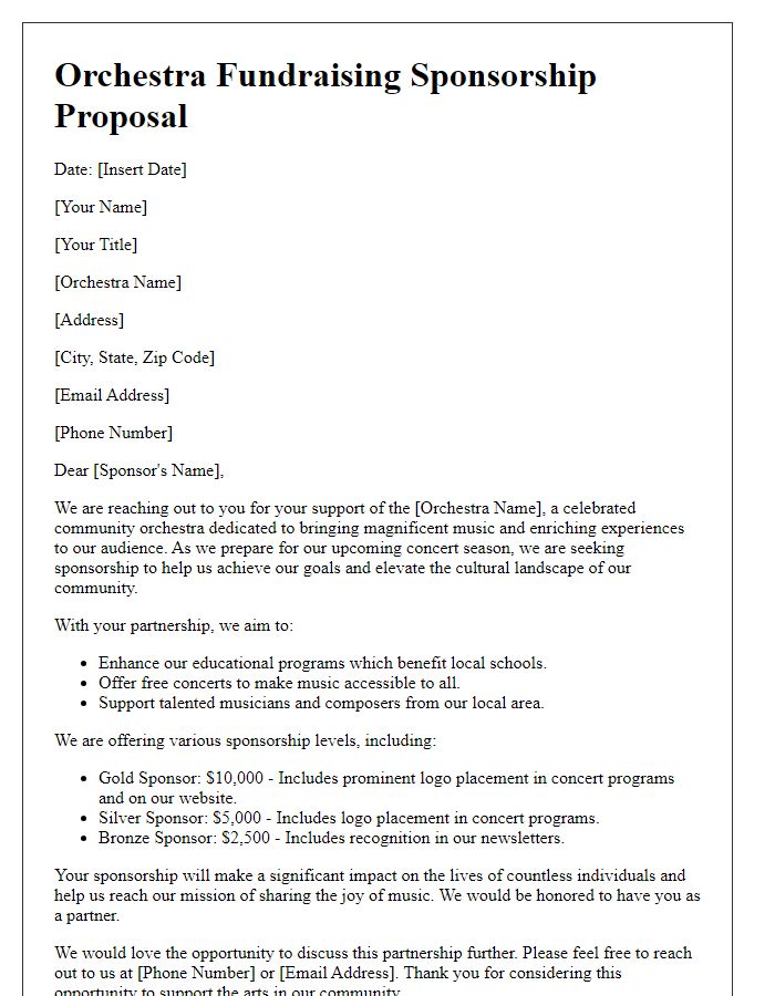 Letter template of orchestra fundraising sponsorship proposal.