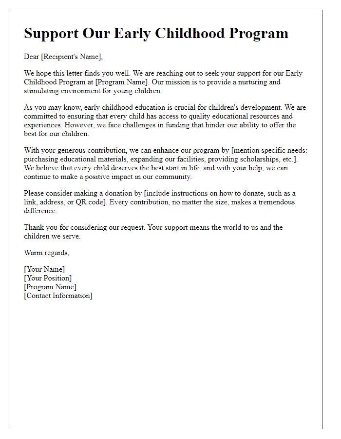 Letter template of appeal for early childhood program fundraising.