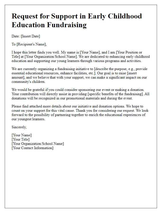 Letter template of request for support in early childhood education fundraising.