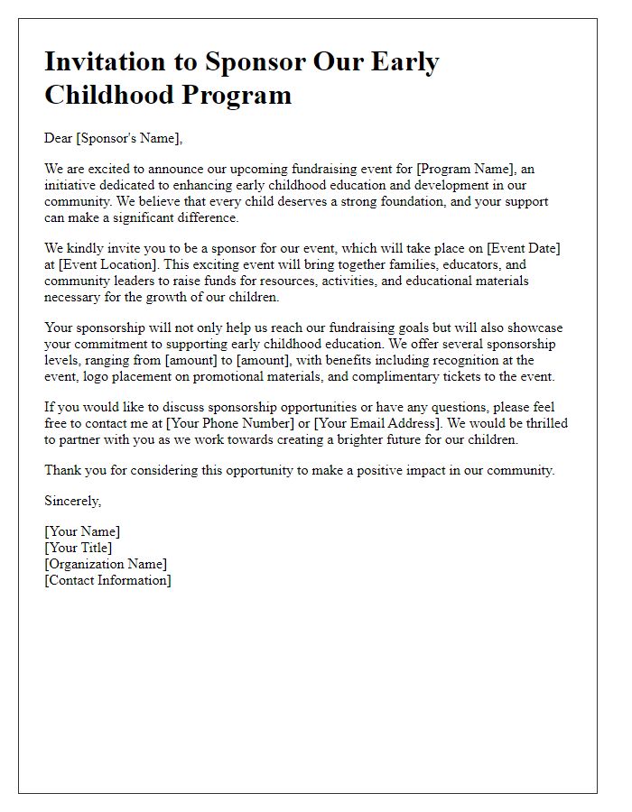 Letter template of sponsorship invitation for early childhood program fundraising.