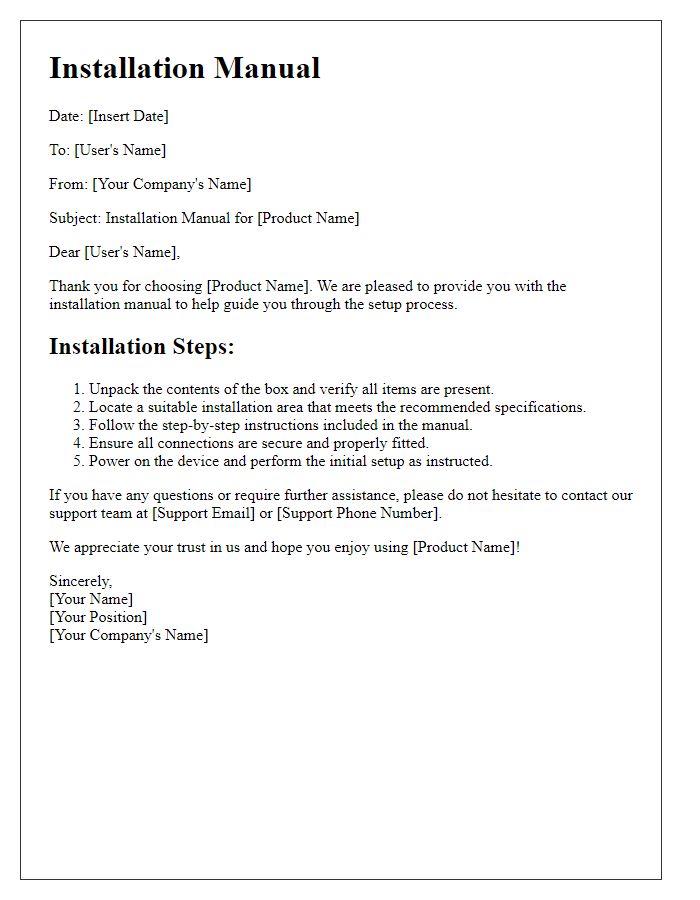 Letter template of installation manual for users