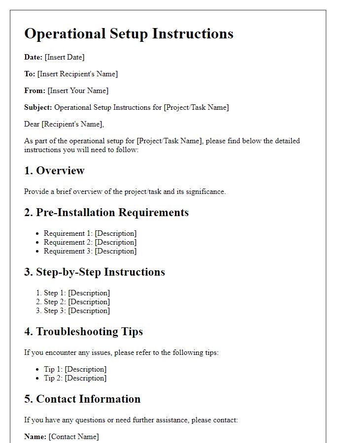 Letter template of operational setup instructions