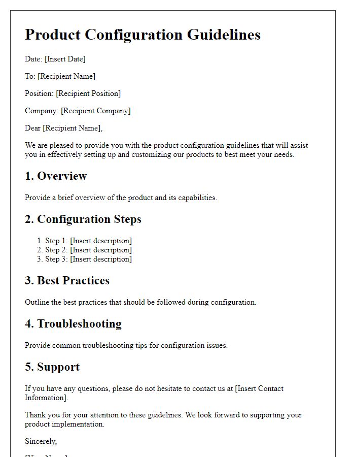 Letter template of product configuration guidelines