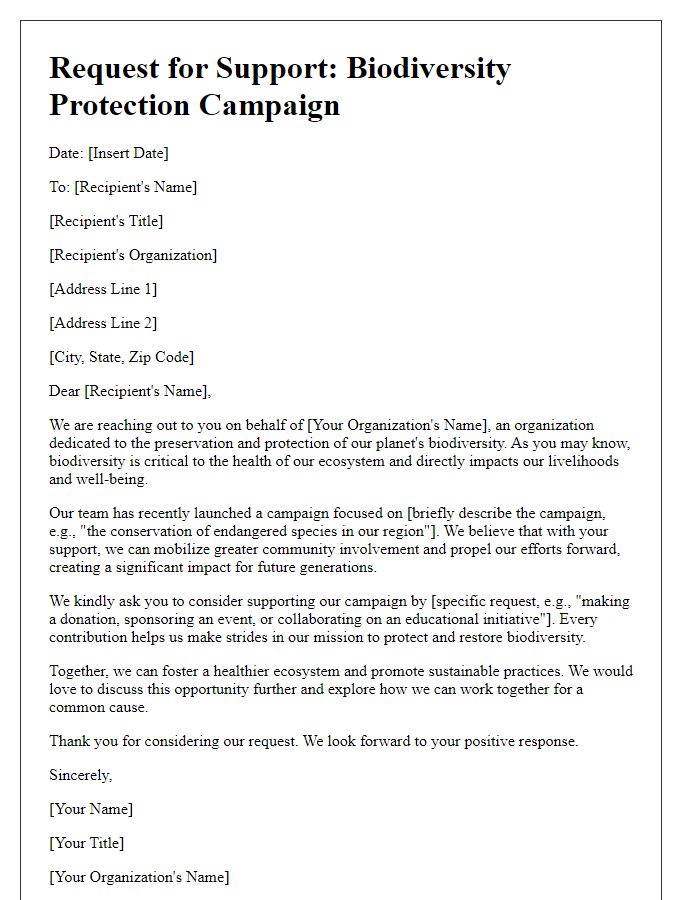 Letter template of biodiversity protection campaign request.