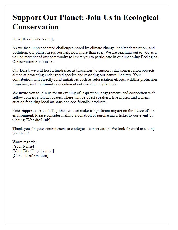 Letter template of ecological conservation fundraiser.