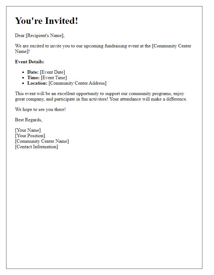 Letter template of invitation to community center fundraising event.