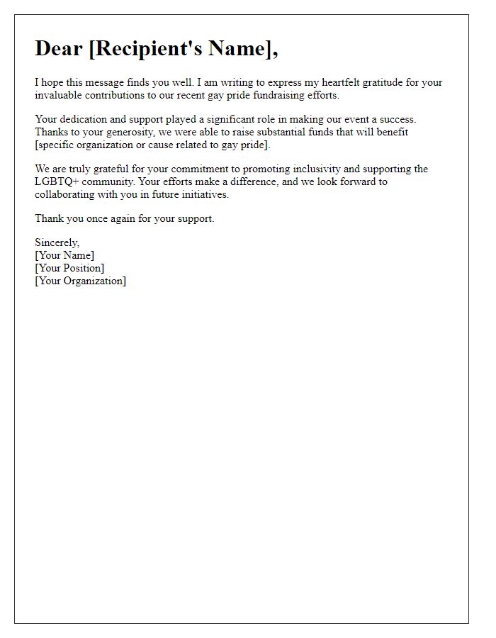 Letter template of gratitude for past contributions to gay pride fundraising.