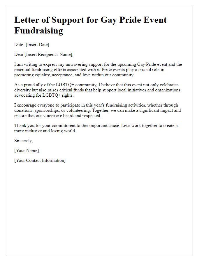 Letter template of support for gay pride event fundraising.