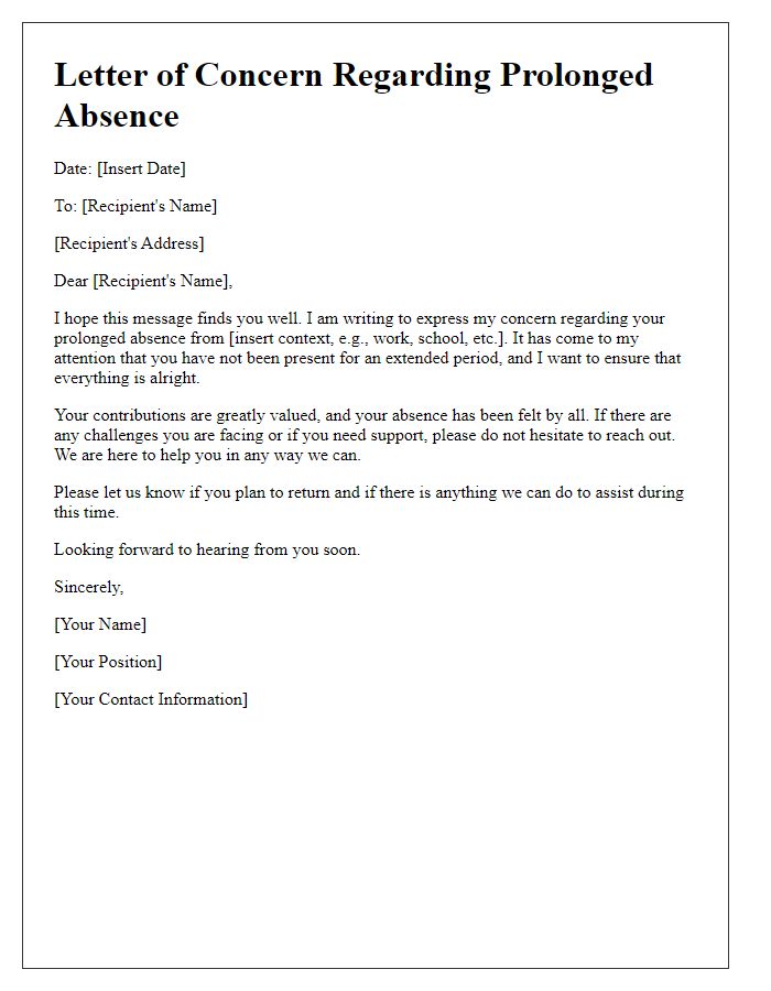 Letter template of concern regarding prolonged absence